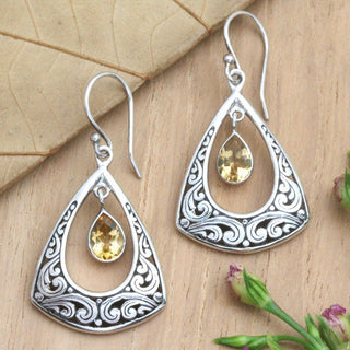 Drop-shaped Hollow Pattern Embedded Amber Earrings