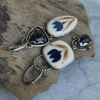 Enamel Jeweled Earrings Creative Dark Blue