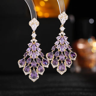 Zircon Inlaid Water Drop Petals Earrings