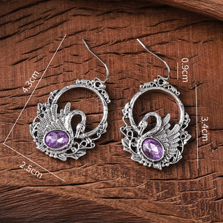 Vintage Inlaid Zircon Swan Pendant Earrings