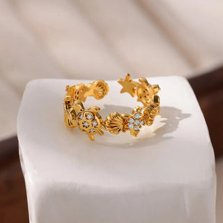 18K Gold Stainless Steel Fashionable Ring - Adjustable Opening