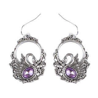 Vintage Inlaid Zircon Swan Pendant Earrings