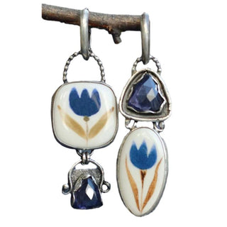 Enamel Jeweled Earrings Creative Dark Blue