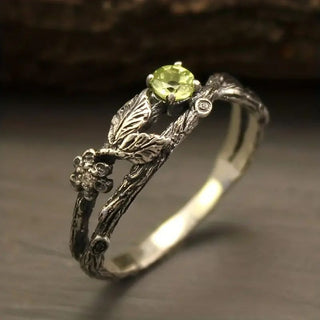 Retro Plated Ancient Silver Branch Inlaid Zircon Ring
