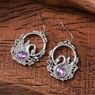 Vintage Inlaid Zircon Swan Pendant Earrings