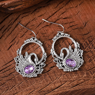 Vintage Inlaid Zircon Swan Pendant Earrings