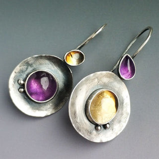 Round Water Drop Gem Earrings Ethnic Style Retro