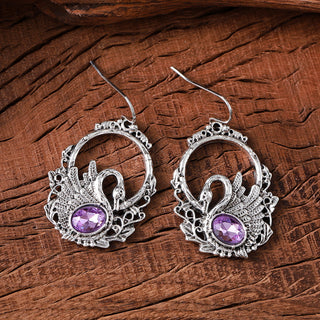 Vintage Inlaid Zircon Swan Pendant Earrings