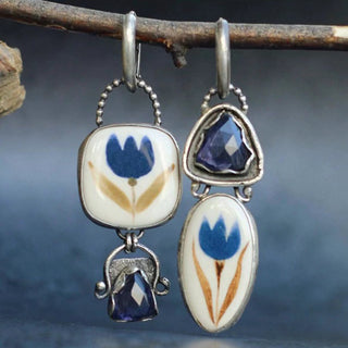 Enamel Jeweled Earrings Creative Dark Blue