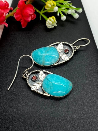 Retro Creative Feather Leaf Turquoise Earrings