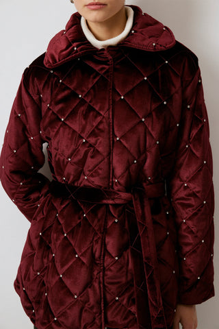 Stone Detailed Quilted Coat