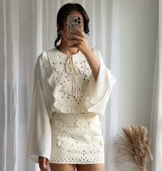 Floral Embroidery Mini Skirt Sets