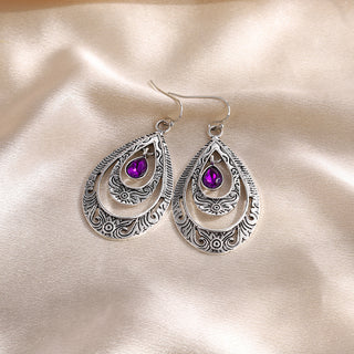 Purple Drop-shaped Gem Inlaid Trendy Earrings