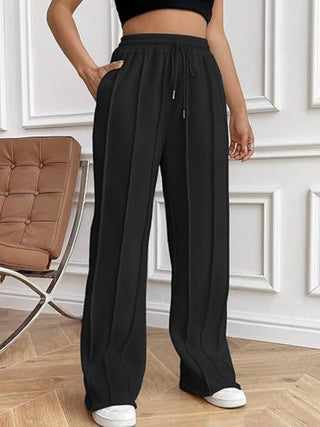 Lined Drawstring Wide Leg Pants