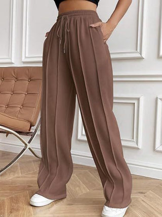 Lined Drawstring Wide Leg Pants