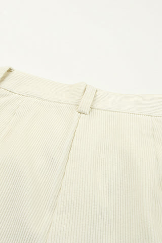 Women Beige Corduroy High Waist Straight Leg Pants