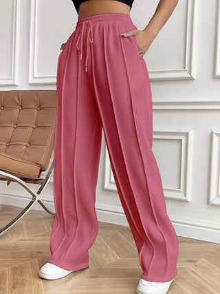 Lined Drawstring Wide Leg Pants