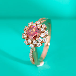 Red Moissanite Flower Ring S925 Sterling Silver