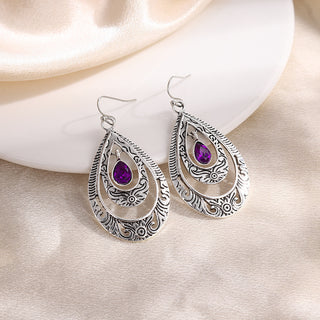 Purple Drop-shaped Gem Inlaid Trendy Earrings