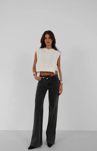 Asymmetrical Belted Leg Slit Jeans