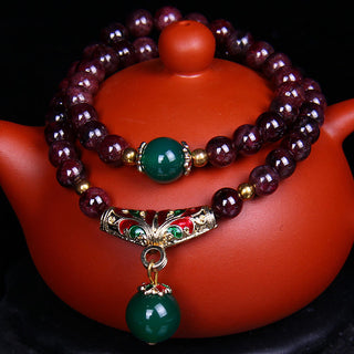 Natural Garnet Bracelet 7mm Double Ring Female