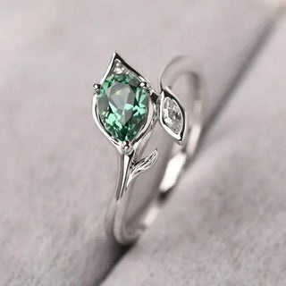 Zircon With Diamond Leaves Ring