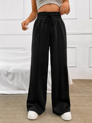 Women Honey Drawstring Elastic Waist Wide Leg Pants