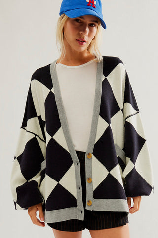 Color block Drop Shoulder Loose Cardigan