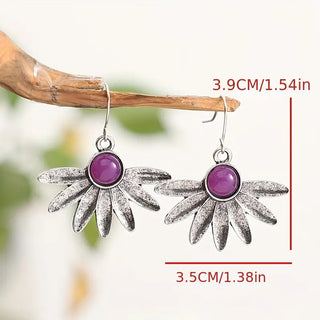 Bohemian Style Plant Flower Earrings Purple Resin Gemstone Earrings