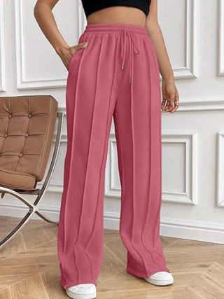 Lined Drawstring Wide Leg Pants