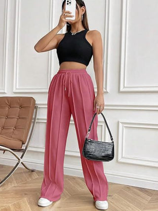 Lined Drawstring Wide Leg Pants