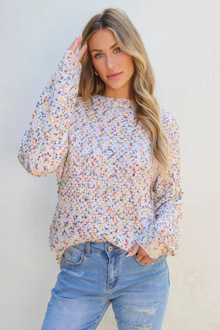 Confetti Round Neck Long Sleeve Sweater