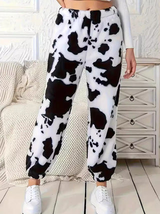 Fuzzy Cow Print Pants