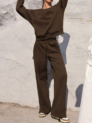 Elegant Round Neck Top and Elastic Waist Pants Set