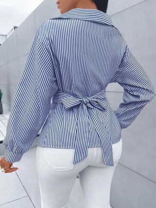 Stripe Lapel Long Sleeve Blouse