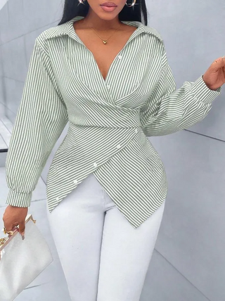 Stripe Lapel Long Sleeve Blouse