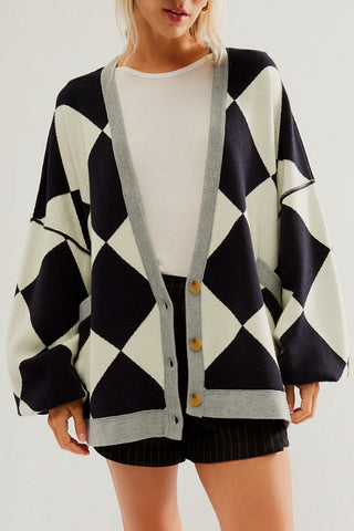 Color block Drop Shoulder Loose Cardigan