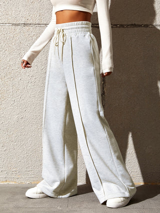 Women Honey Drawstring Elastic Waist Wide Leg Pants